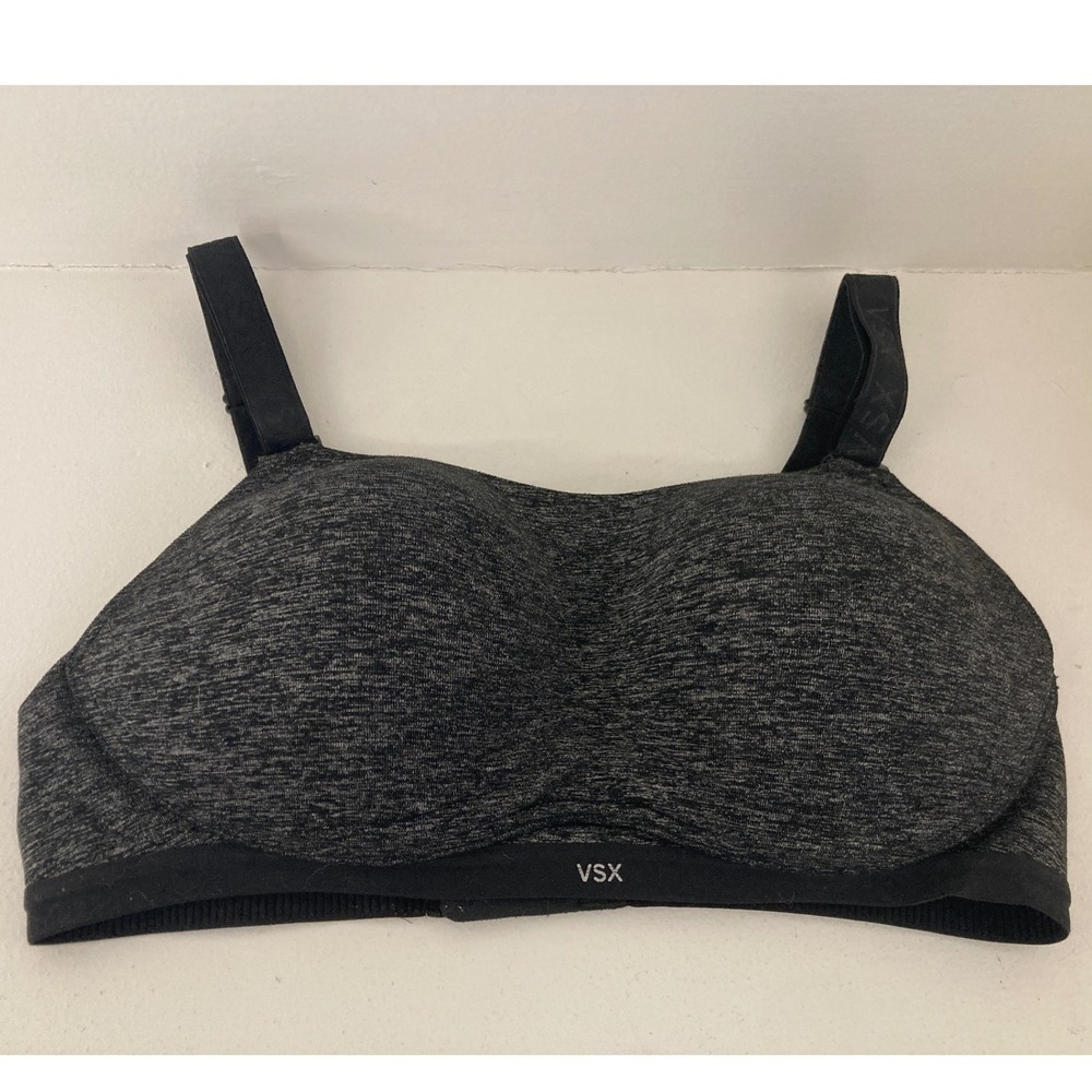 VSX Victoria's Secret Sports Bra 34C Heathered Gray Black Wireless Athletic Gym